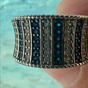 Silver Band and Blue Gemstone Ring  5/6